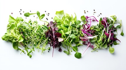 Poster - Vegan food concept with close-up of mixed microgreens on white surface
