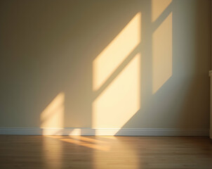 Poster - Sunbeam Serenity, A Macro Shot of Light Dancing on a Wall, Showcasing Soft Gradients and a Peaceful Atmosphere with Natural Warmth and Subtle Textures