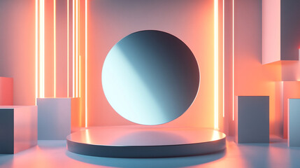 Fototapete - Abstract 3D round shapes with holographic textures and colorful light refractions, illustration of a transparent gradient glass geometric shapes, soft pastel color set against a gradient background.
