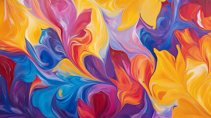 Fototapete - A vibrant abstract organic form that blends fluid art, Vibrant Orange Blue red and Purple Swirls color painting, abstract background with visual distortion patterns.