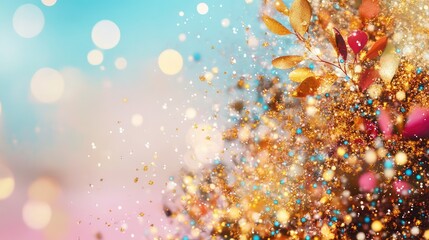 Poster - Blurry color blend of yellow and blue with scattered small stars, winter abstract