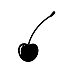 Poster - Cherry Silhouette: A minimalist and elegant silhouette of a single cherry, presented in a clean black and white aesthetic. Perfect for design projects.