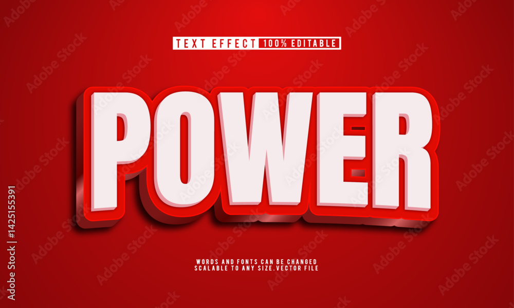 Power Red Colour Design Editable power red 3D text effect style, bold and dynamic design Stock ...