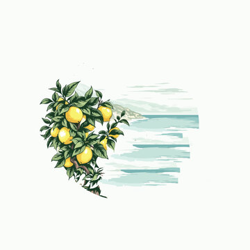 Yuzu Orchard Tree with Ripe Fruits Vector Clipart cloud