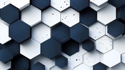 Poster - abstract 3d hexagon pattern with white and dark blue color isolated on white background