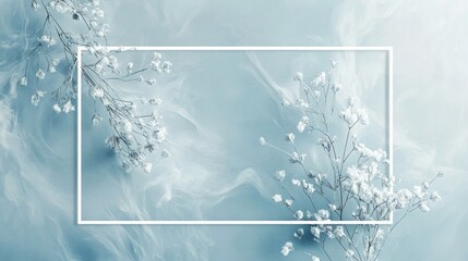 Poster - Delicate white flowers against soft blue background nature scene minimalist aesthetic for tranquil decor