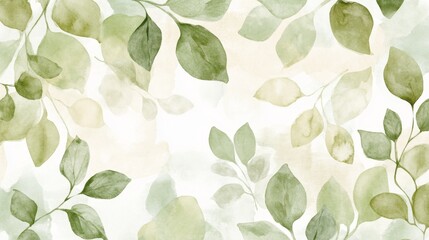 Poster - Lush green leaves watercolor artwork nature digital art serene environment artistic viewpoint natural concept for home decor