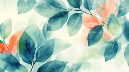 Poster - Nature inspired watercolor leaves botanical theme art content serene environment close-up view aesthetic concept
