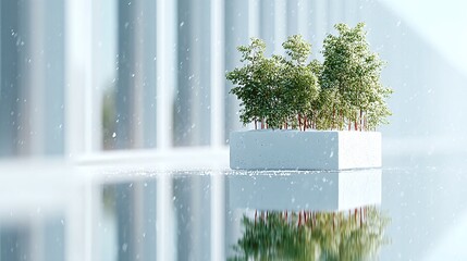 Poster - An AI-controlled floating garden, powered by renewable energy, gently drifting above a futuristic cityscape, symbolizing harmony between nature and urban life