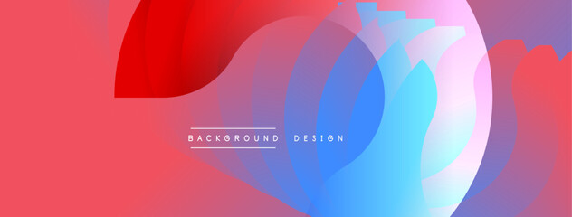 Poster - Abstract colorful background. Overlapping circles create dynamic visual effect. Gradient shades transition from red to blue, purple. Modern design element for projects.