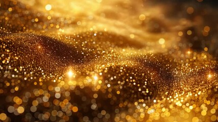 Wall Mural - Glowing golden dust particles move in waves, creating a magical and luxurious sparkling background perfect for festive themes.Golden glitter particles in flowing motion

