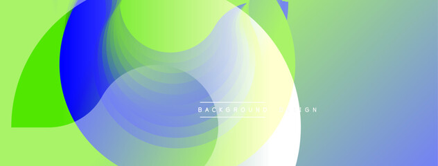 Poster - Abstract background features overlapping translucent circles. Colors transition from vibrant green to blue, then yellow, creating dynamic visual effect. Minimalist design suitable for digital projects