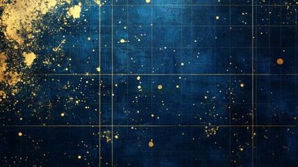 Aufkleber - Abstract dark blue background with gold splatter and grid.