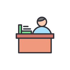 Poster - Library officer colored icons, minimalist vector illustration ,simple transparent graphic element .Isolated on white background