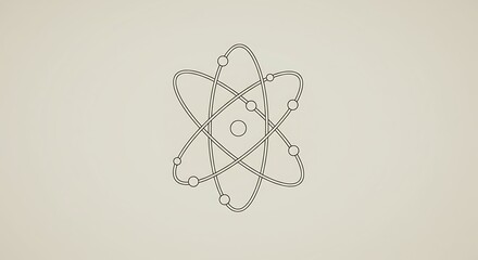 Poster - Simplified atom symbol with thin orbiting rings, delicate line weight, open center for negative space, futuristic vibe