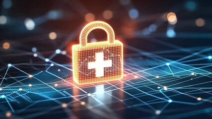 Poster - Digital health security lock symbol with network connections