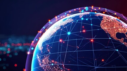 Poster - Digital globe illustration with network connections and glowing cities