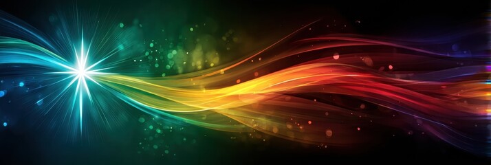 Aufkleber - Glowing Medical Star Emitting a Vibrant Rainbow Trail and Wellness Aura in a Serene, Tranquil Setting at Twilight