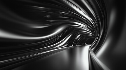 Fototapete - Abstract Motion Blur of a Speeding Tunnel with Flowing Streaks in a Glossy Black and Silver Interior Landscape