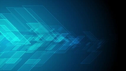 Fototapete - Bright blue minimal abstract geometric tech glowing background