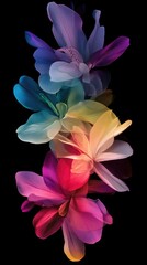 Poster - Layers of translucent flowers in various hues blend together beautifully, creating a striking visual contrast with the black background