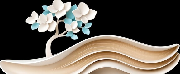 Poster - Abstract art of a tree and layered waves