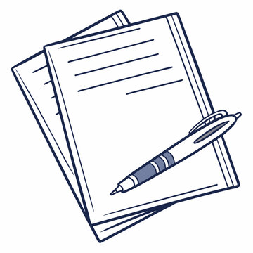 Paper stack with pen with white background 