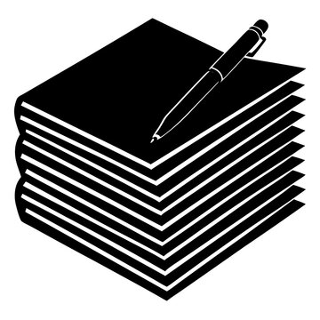 Paper stack with pen with white background 