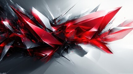 Poster - Abstract geometric shapes in red, grey, and white