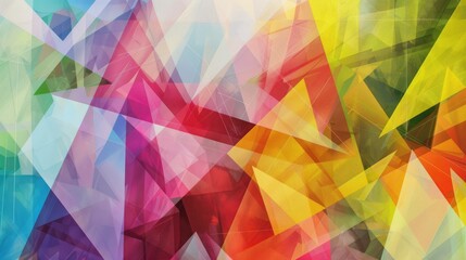 Poster - Colorful geometric triangles in a vibrant overlapping pattern. Abstract artwork of geometric shape with pastel color and white background for modern and creative design. Contemporary artwork. AIG51.
