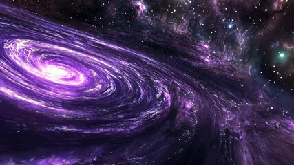 Poster - Spiral galaxy in deep space, vibrant purple hues.