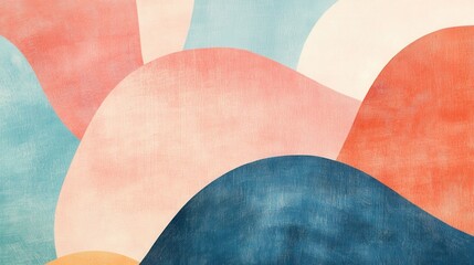 Aufkleber - Soft Pastel Arcs in Coral, Blue, and Cream Arrangement with Delicate Texture - Modern Abstract Design
