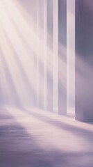 Poster - Ethereal Hallway with Sunbeams and Pastel Colors - Abstract Architectural Design in Soft Lavender and Gray Tones
