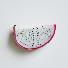 Aufkleber - Single slice of fresh dragon fruit with white flesh and black seeds on a white background, showcasing healthy eating and exotic fruits.