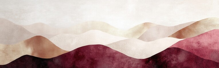 Aufkleber - Abstract layered landscape artwork with textured waves in shades of beige, bronze, and burgundy, creating a serene and modern backdrop.