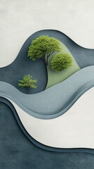 Poster - Abstract landscape, layered paper design