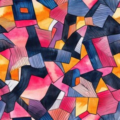 Leinwandbilder - Dynamic Doodle: Abstract Cartoon Drawings in Watercolor Pattern