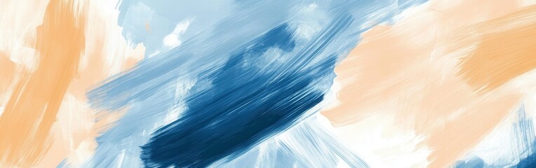 Poster - Pastel Abstraction with Smooth Brush Strokes in Light Blue, Dark Blue, and Peach Color Palette