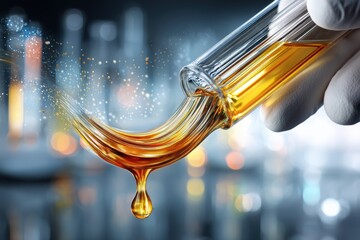 Aufkleber - Gloved Hand Holding a Drop of Oil in a Clean Scientific Laboratory Environment