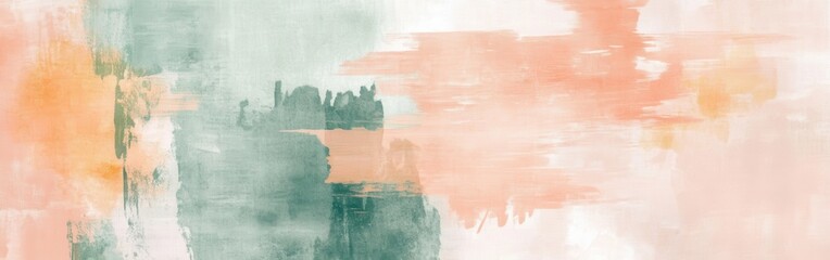 Leinwandbilder - Minimalist Pencil Strokes Wash with Fragmented Marks in a Harmonious Arrangement of Peach and Muted Green Tones