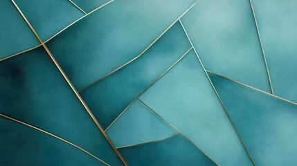 Aufkleber - Abstract Teal Geometric Pattern with Golden Lines for Modern Wall Art and Elegant Backgrounds
