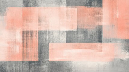 Poster - Modern abstract painting with textured geometric shapes in grey and peach tones for contemporary art backdrop