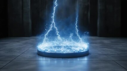 Poster - Circular platform energized by a powerful lightning bolt.