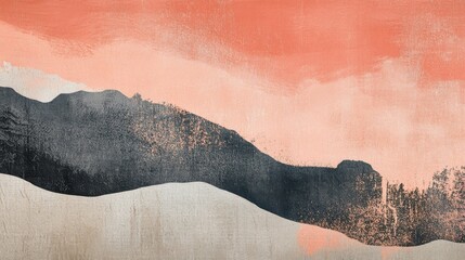 Leinwandbilder - Elegant coral and gray large fields layered natural landscape art for wall decor background