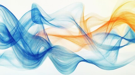 Aufkleber - Abstract pencil strokes background with pastel blue and orange lines forming wavy shapes against a white background