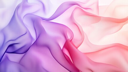 Poster - Flowing Fabric with Lavender to Coral Gradient, Sheer Textile Waves in Ethereal Softness