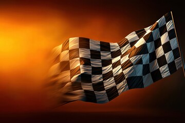 Poster - Glowing Checkered Flag Waving Vibrantly Against a Bold Gradient Background During an Exciting Motorsport Event