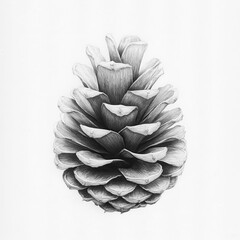 Poster - Intricate Pencil Drawing of a Pinecone with Overlapping Scales and Detailed Texture on a White Background for Botanical Art