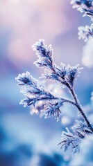 Poster - Enchanting Winter's Embrace: Frost-Kissed Twig Sparkling Against a Soft Gradient Backdrop