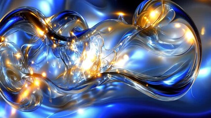 Poster - Abstract digital art with swirling blue and gold forms.